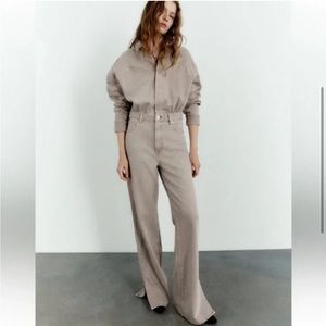 Zara TRF Denim Jumpsuit in Taupe Grey
